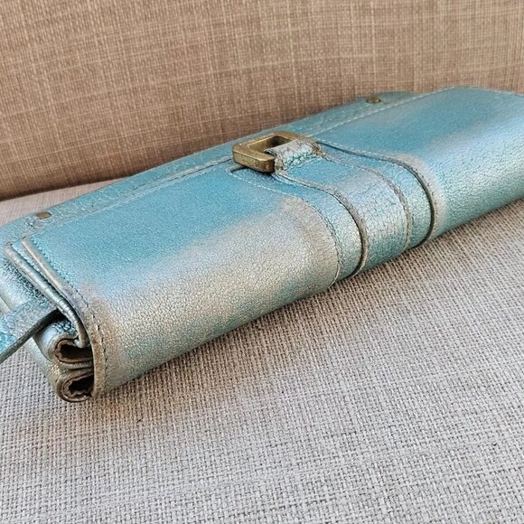 Jimmy Choo Women Cardholder Wristlet Clutch Blue Leather Purse Wallet Made Italy - Picture 3 of 14